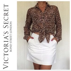 VICTORIAS SECRET LEOPARD PRINT BUTTON DOWN SHIRT XS/SMALL